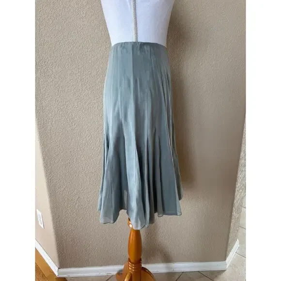 Carmen Marc Valvo Skirt Suit Sz 8 Blazer Set Jacket Silk Womens Dusty Blue Green - Picture 7 of 15